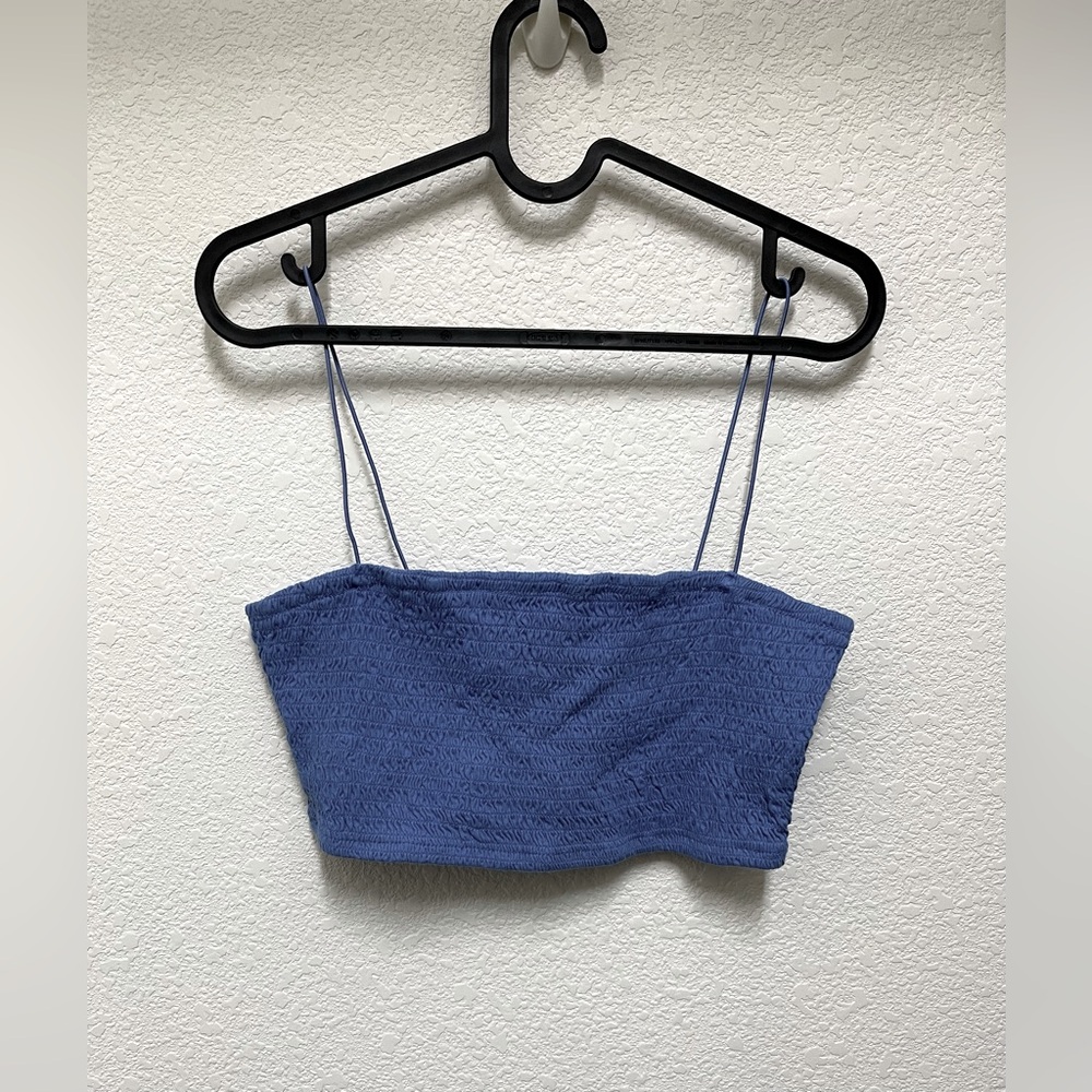 Anthropologie MAEVE Spaghetti Strapped Crop Smocked Top Blue Size S